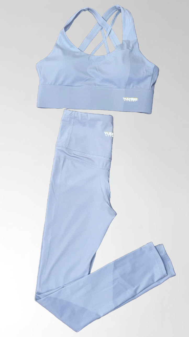 Folded flat lay of Chase Leggings in blue, displayed for product detail