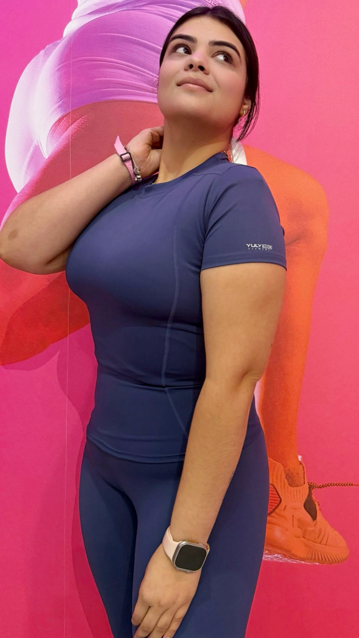 Front view of Summit Shirt in navy — sculpted athletic fit workout top