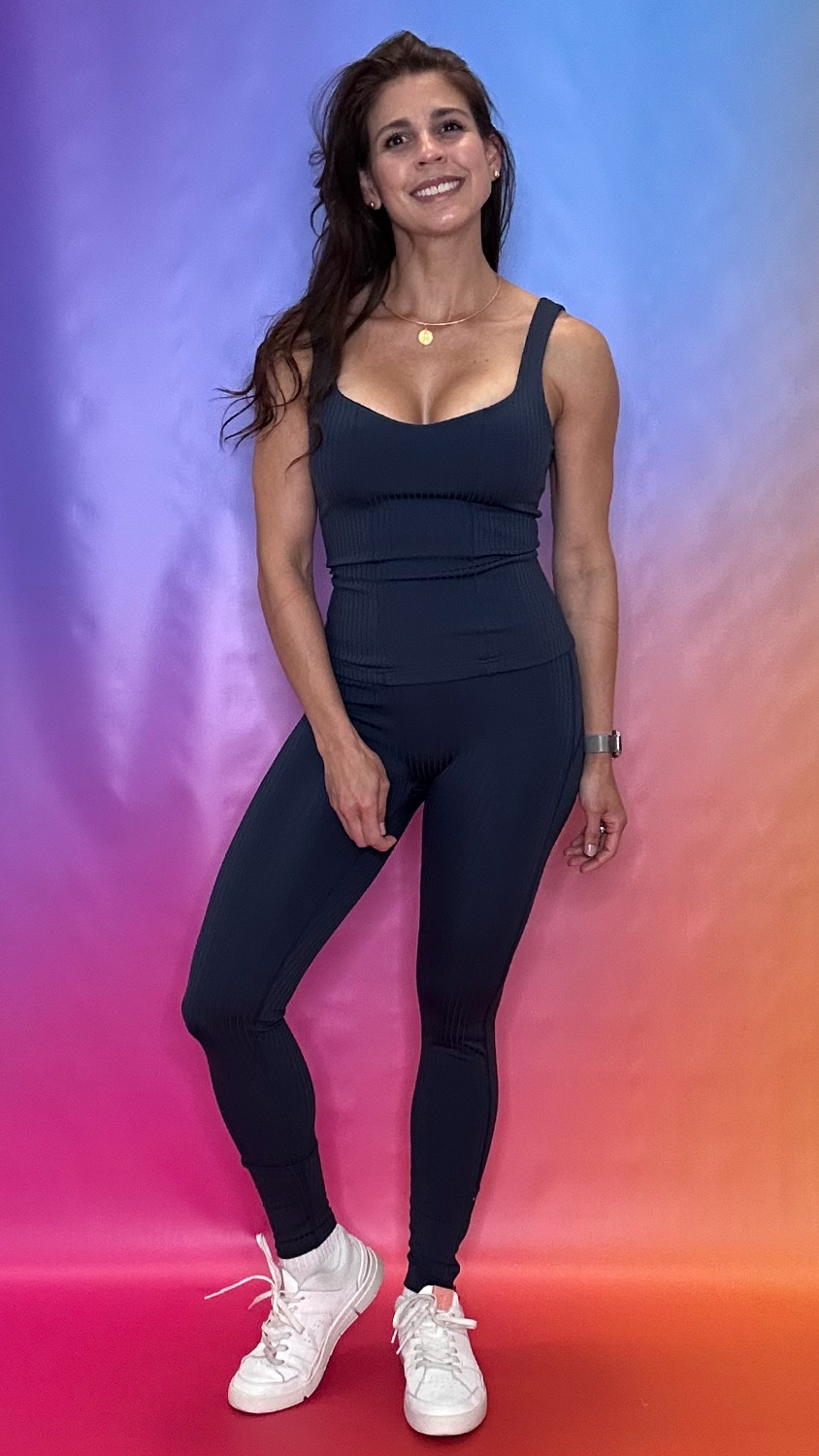 Front view of Enclave Corset in navy — chic ribbed fabric with flattering contour