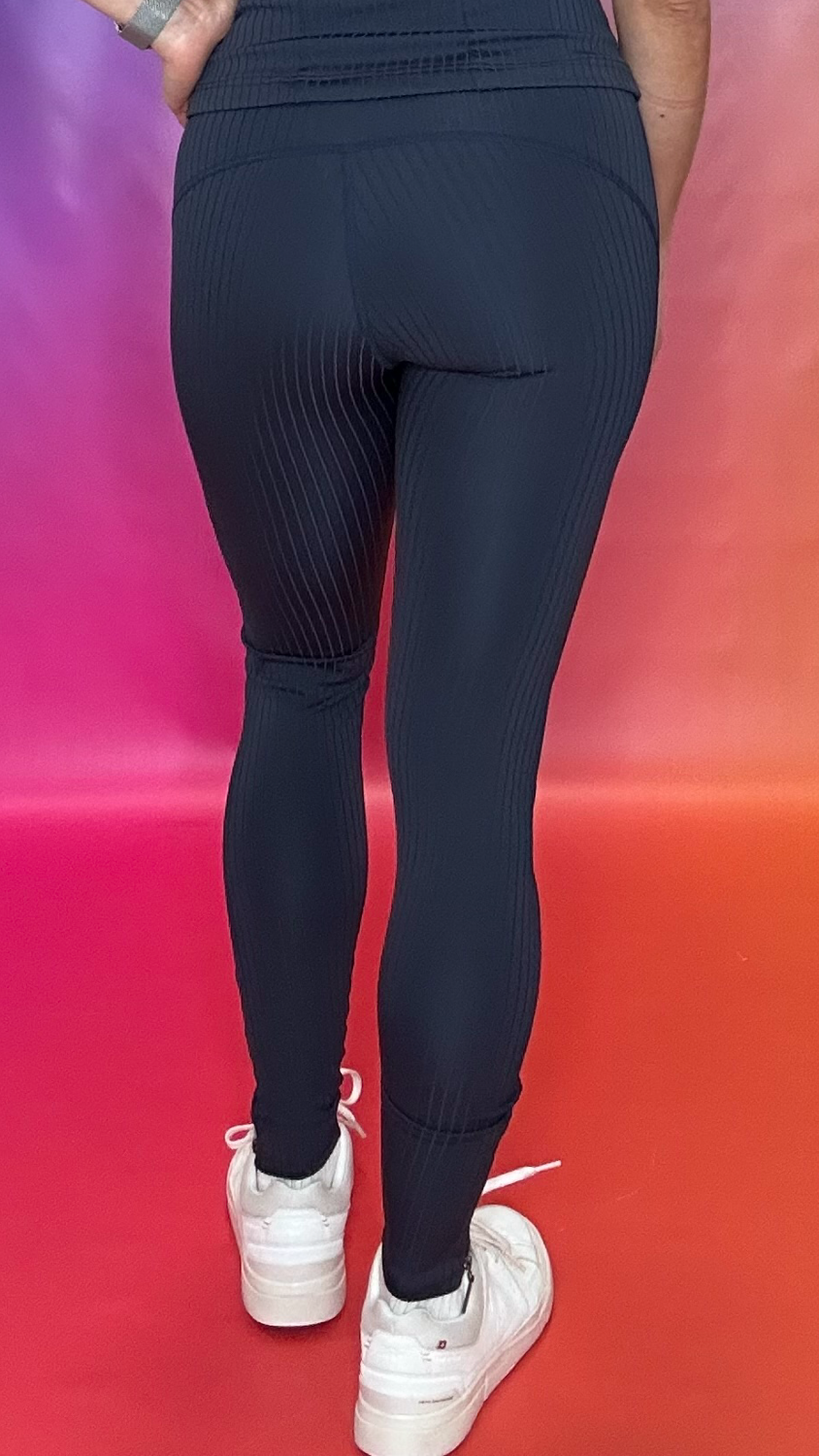 Close-up of Enclave Leggings ribbed high-stretch fabric for sculpting and comfort