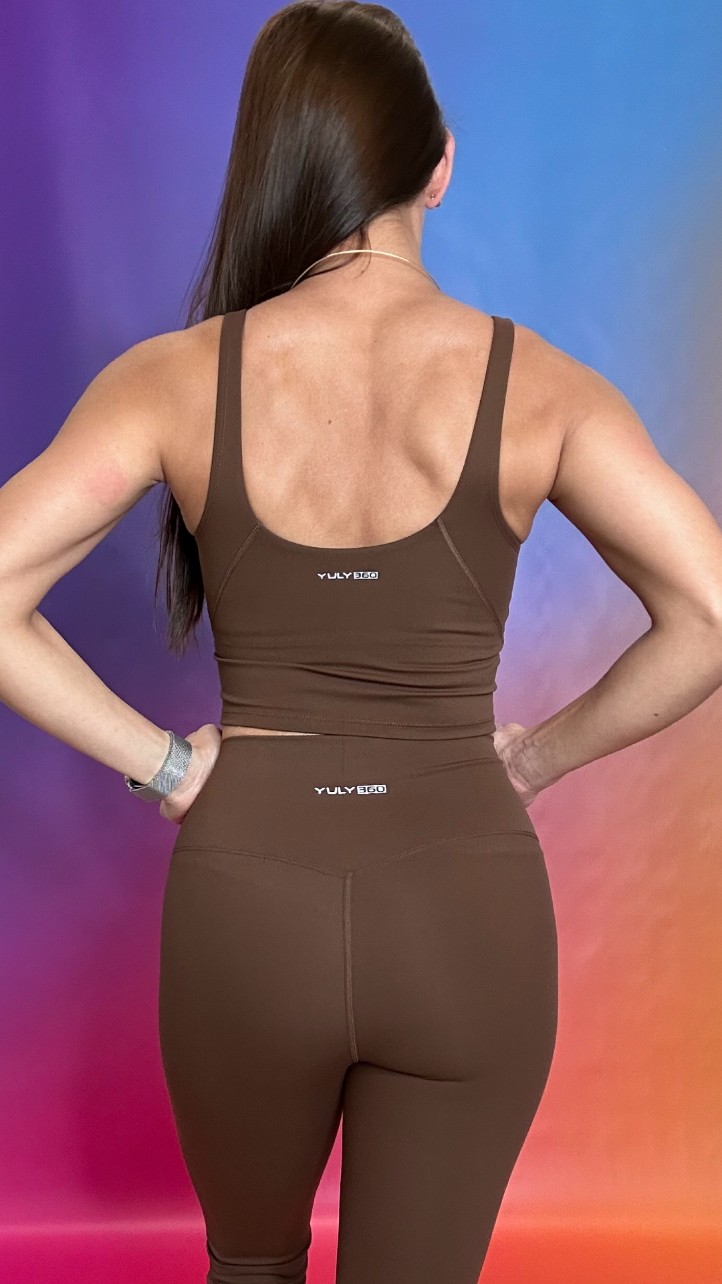 Back view of Odyssey Bra in expresso — breathable support with a sleek silhouette