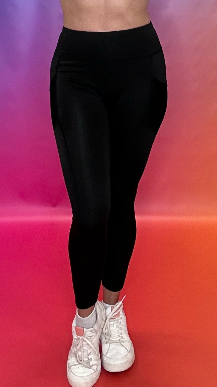 Front view of Synergy Leggings in black — high-waisted affordable compression leggings