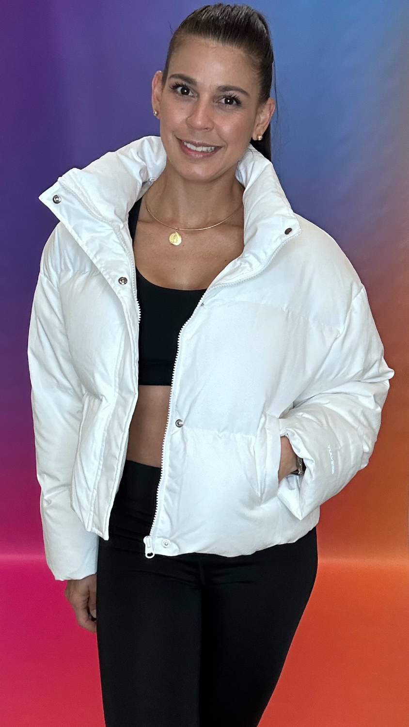 Trailblazer Jacket front view — open zipper - white cropped puffer by YULY360